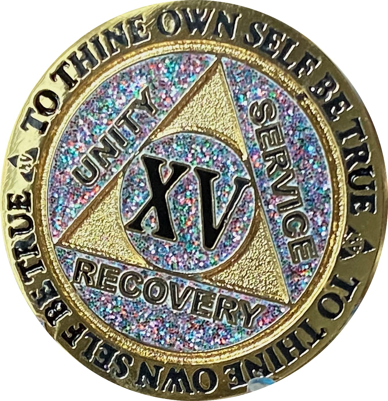 15 Year Aa Medallion Reflex Birthday Funfetti Silver Glitter Gold Plated Color Chip